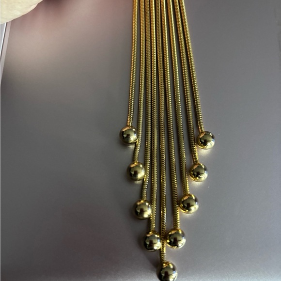 Vintage Gold Tone long Length Necklace w/Ball Dangles - Picture 2 of 9